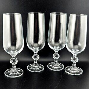 1980 Import Assoc Claudia Champagne Flute 4pc diamond ball stem made in Poland
